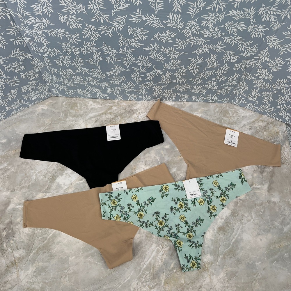 NEW Lot Auden invisible edge no-show thong panties underwear black floral 4pr M